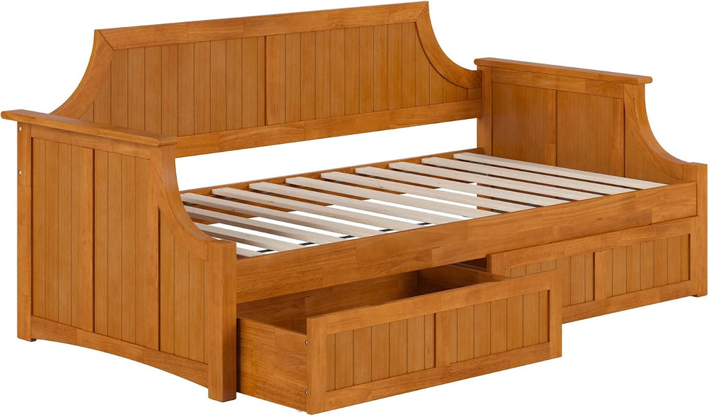 AFI, Cambridge Twin Size Wood Daybed Frame with 2 Storage Drawers, Light Toffee