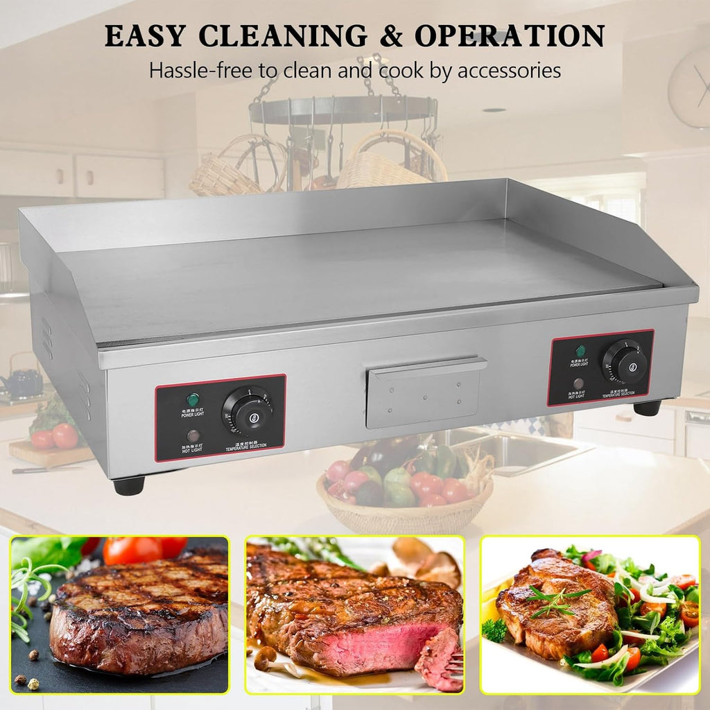 Topteng 30' Commercial Electric Griddle, Commercial Griddle Electric Flat Top Griddle Stainless Steel Countertop Griddle Grill 4400W with Drip Hole, 50-300℃ Griddle for Restaurants Home