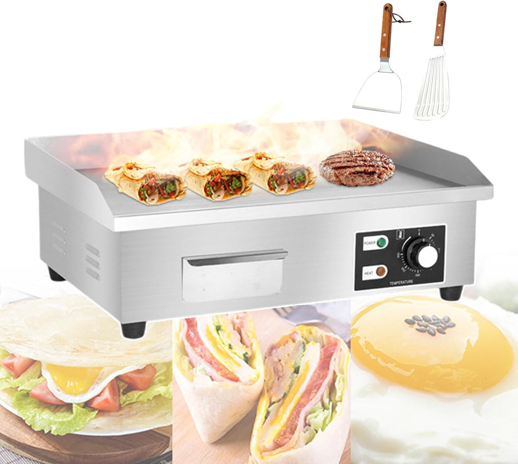 Commercial Electric Griddle | Electric Flat Top Grill Hotplate with Raised Baffle & Oil Storage Box | Burger Bacon Grill Plate for Family Gathering,1