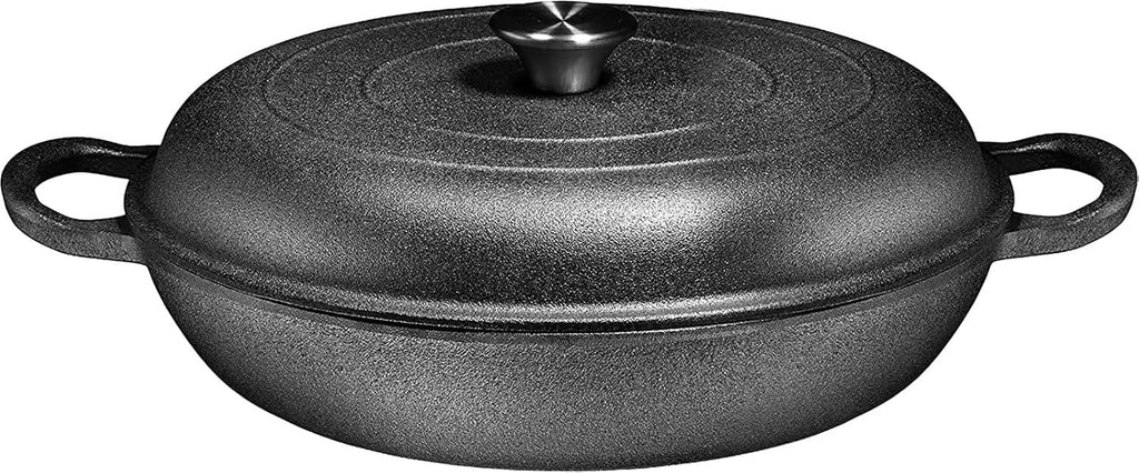 Casserole Dish Heavy Duty Cast Iron Casserole Braiser-Pan with Cover Oven Black Cookware for Versatile Cooking