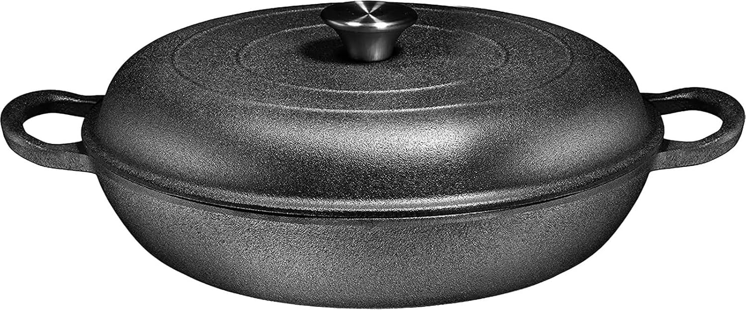 Casserole Dish Heavy Duty Cast Iron Casserole Braiser-Pan with Cover Oven Black Cookware for Versatile Cooking