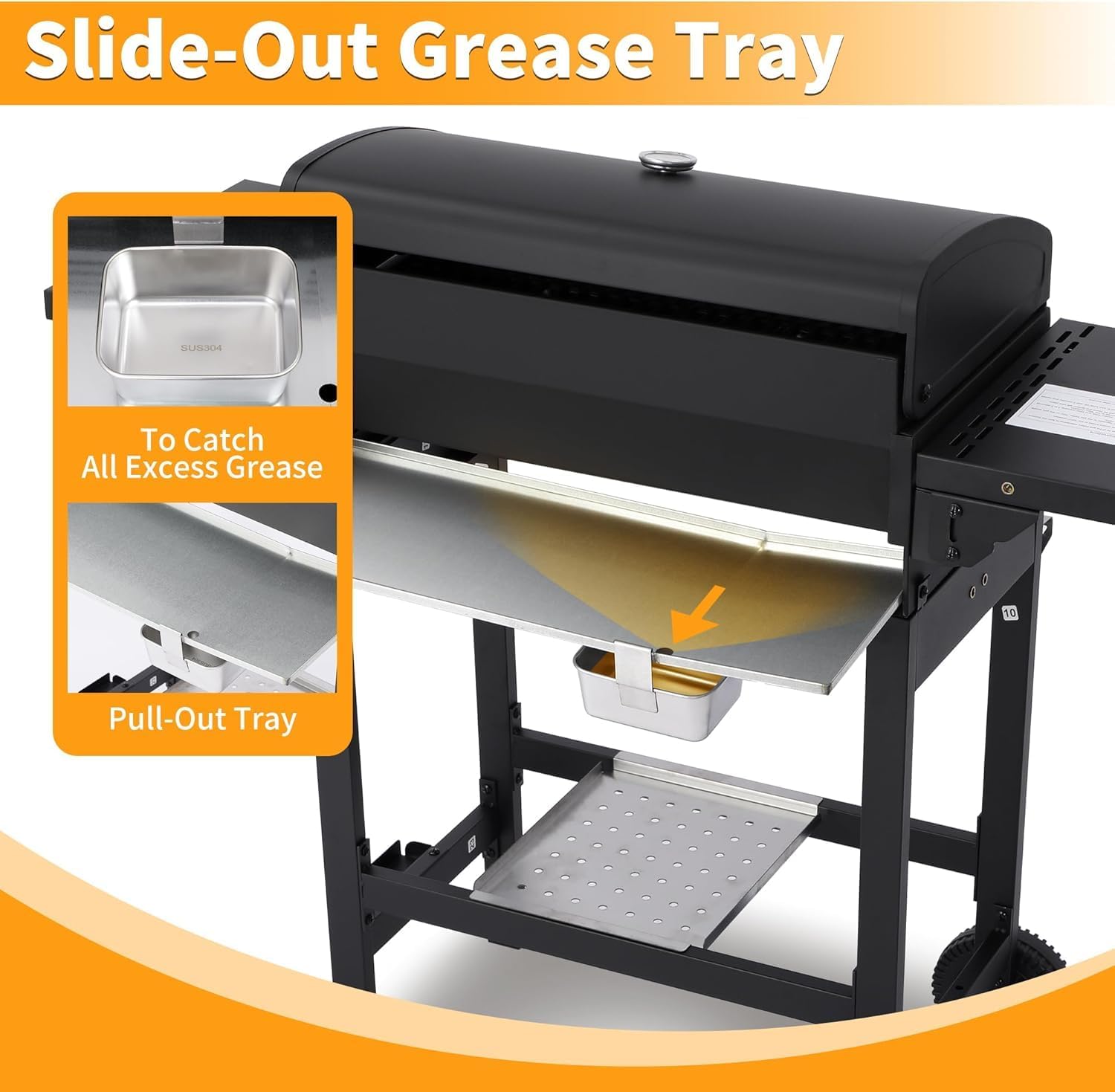 4 Burner Propane Grill | Portable Gas Grills with Foldable Cart Table and Wheels | Heavy Duty with Cast Iron Grate, Stainless Steel,40000 BTU Output, Easy Clean for BBQ Outdoor Grill