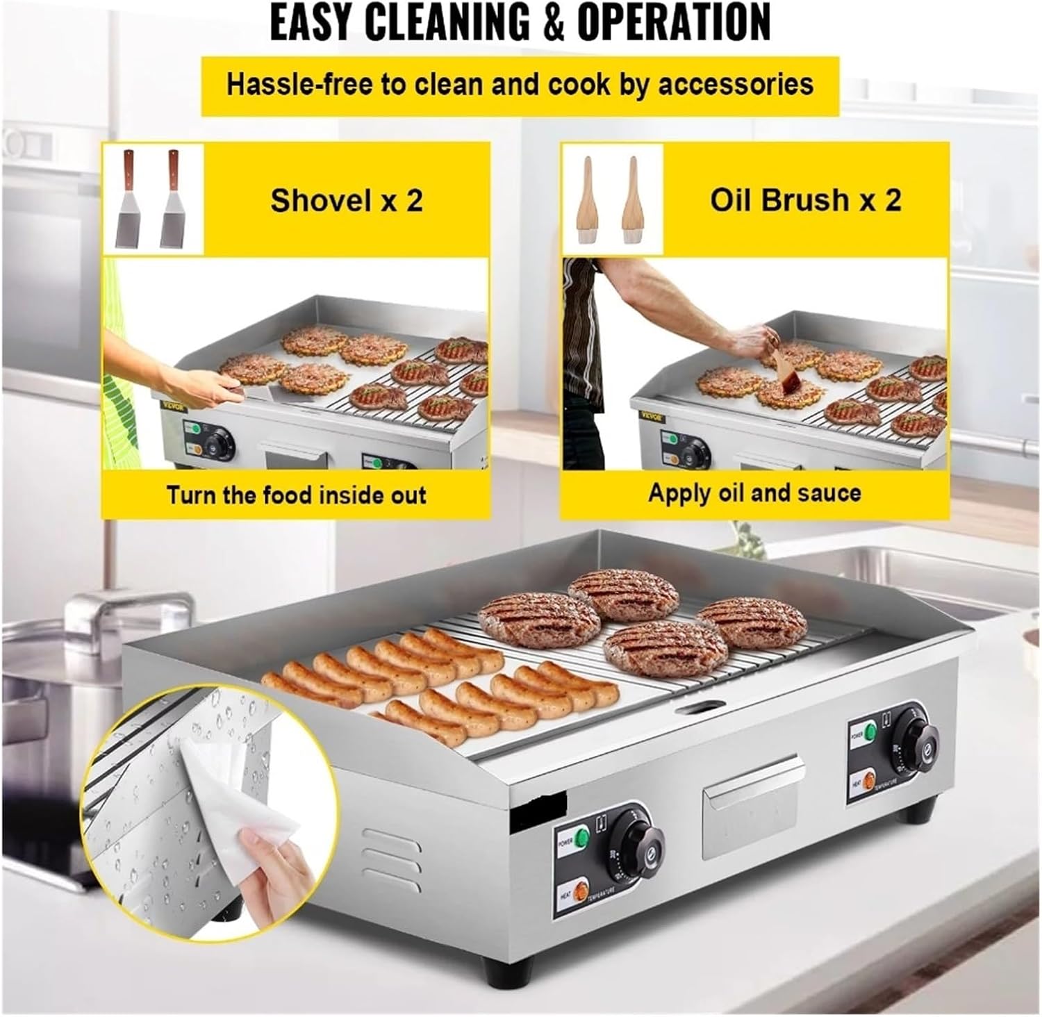 Electric Griddle Grill,Stainless Steel Flat Top Grill,Teppanyaki Grill With Adjustable Temperature Control 122°F-572°F