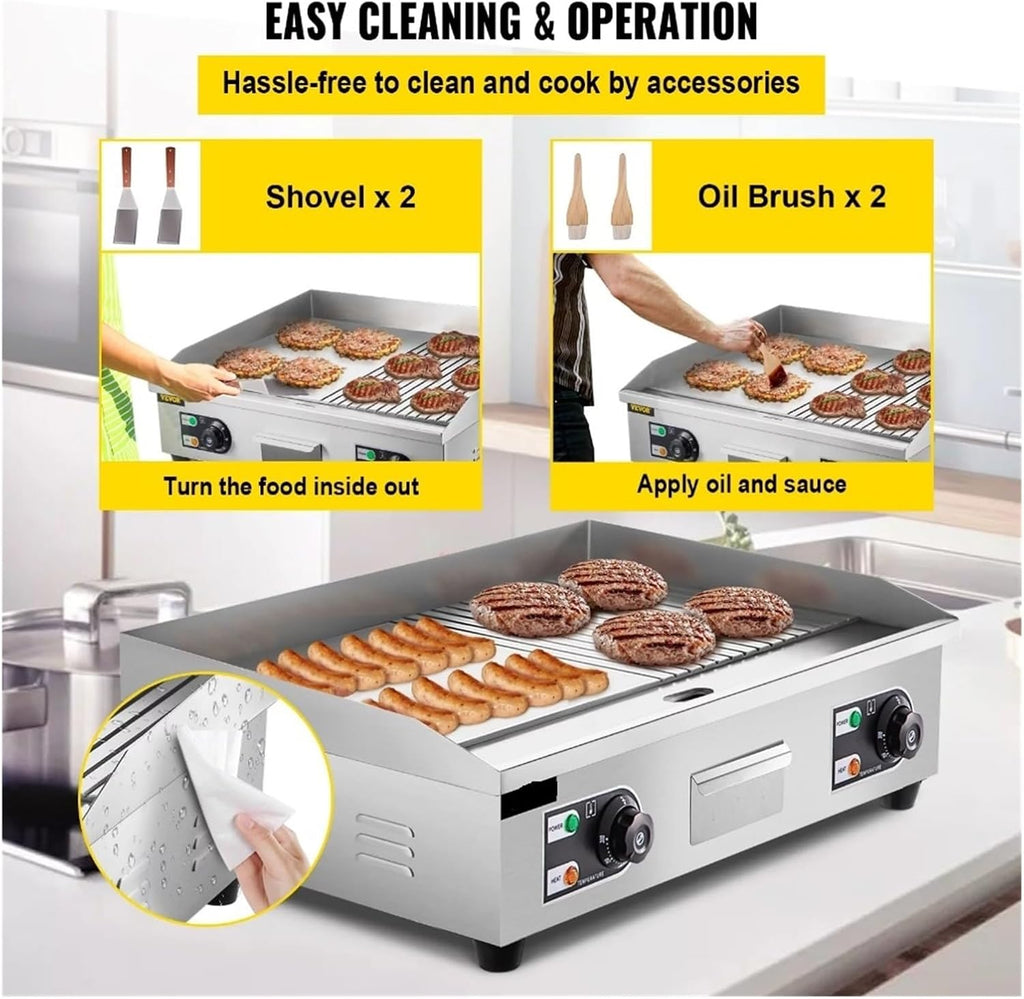 Electric Griddle Grill,Stainless Steel Flat Top Grill,Teppanyaki Grill With Adjustable Temperature Control 122°F-572°F For Beginnners DIY Use