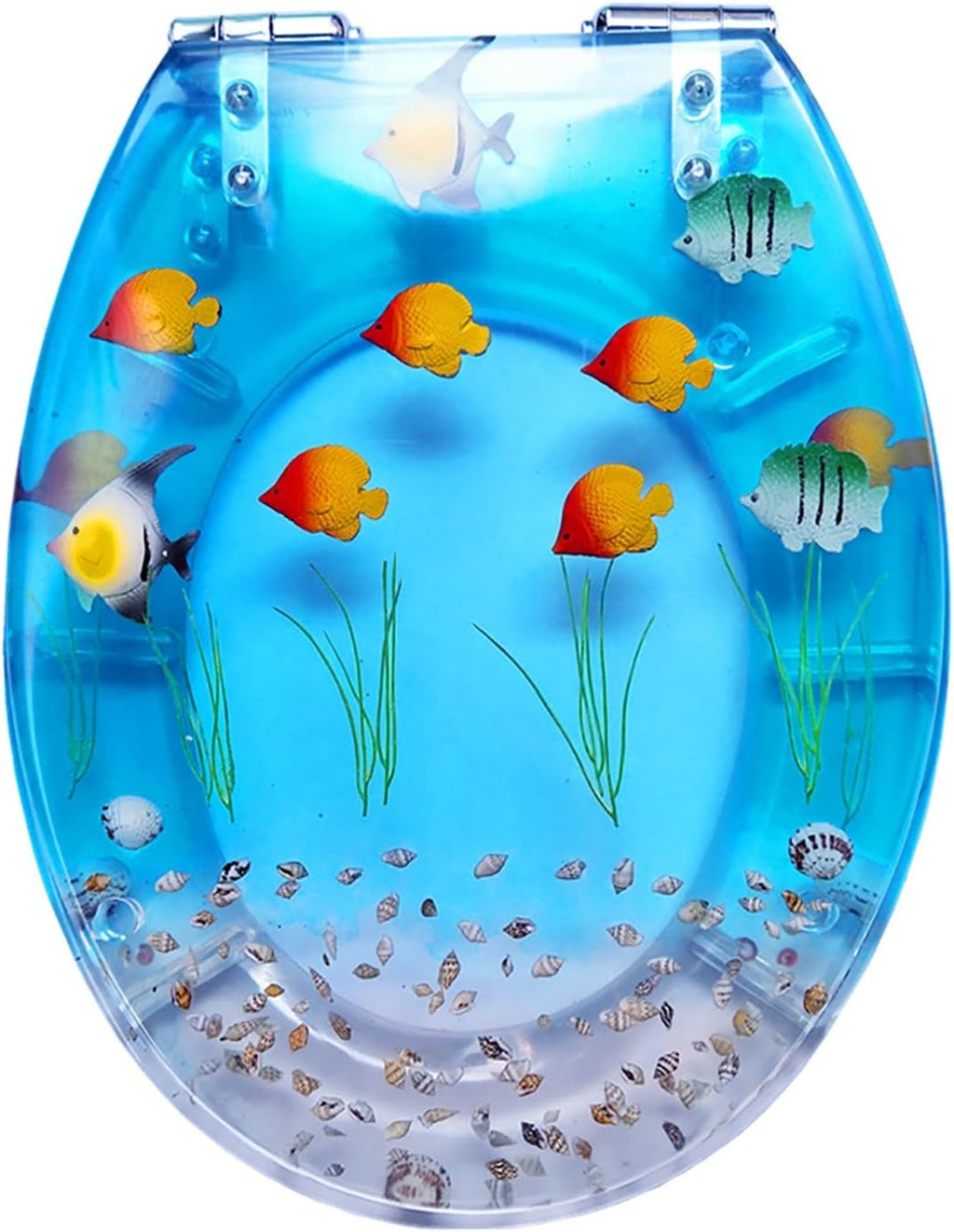 Resin Toilet Seat, Round Seats with Ocean Design, Soft Close and Quick Release Hinges, for Bathroom, Home, and Guest Restroom(Blue5)