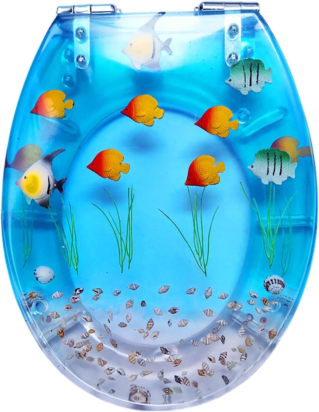 Resin Toilet Seat, Round Seats with Ocean Design, Soft Close and Quick Release Hinges, for Bathroom, Home, and Guest Restroom(Blue5)