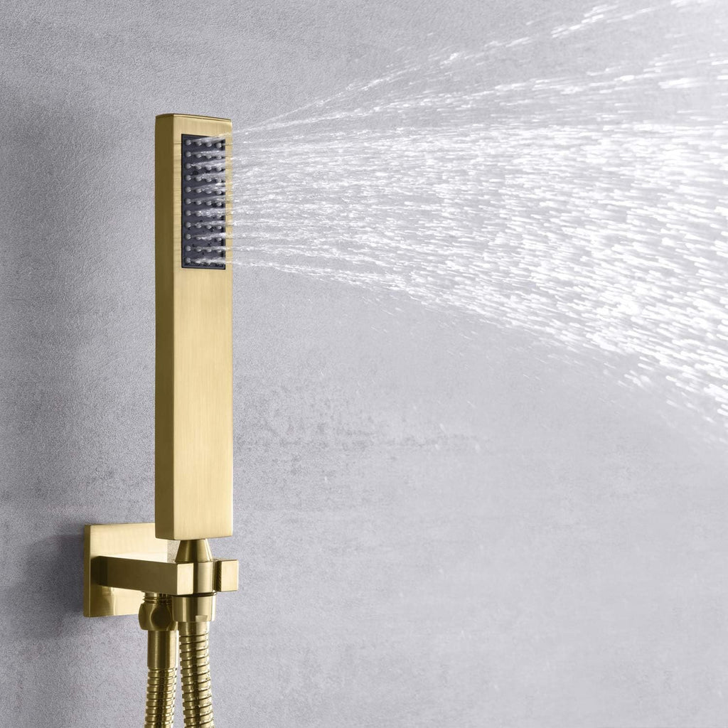 sumerain Rain Shower System Brushed Brass Dual Functions Shower Faucet Complete Set Including 8' Shower Head, Rough-In Valve Body and Trim