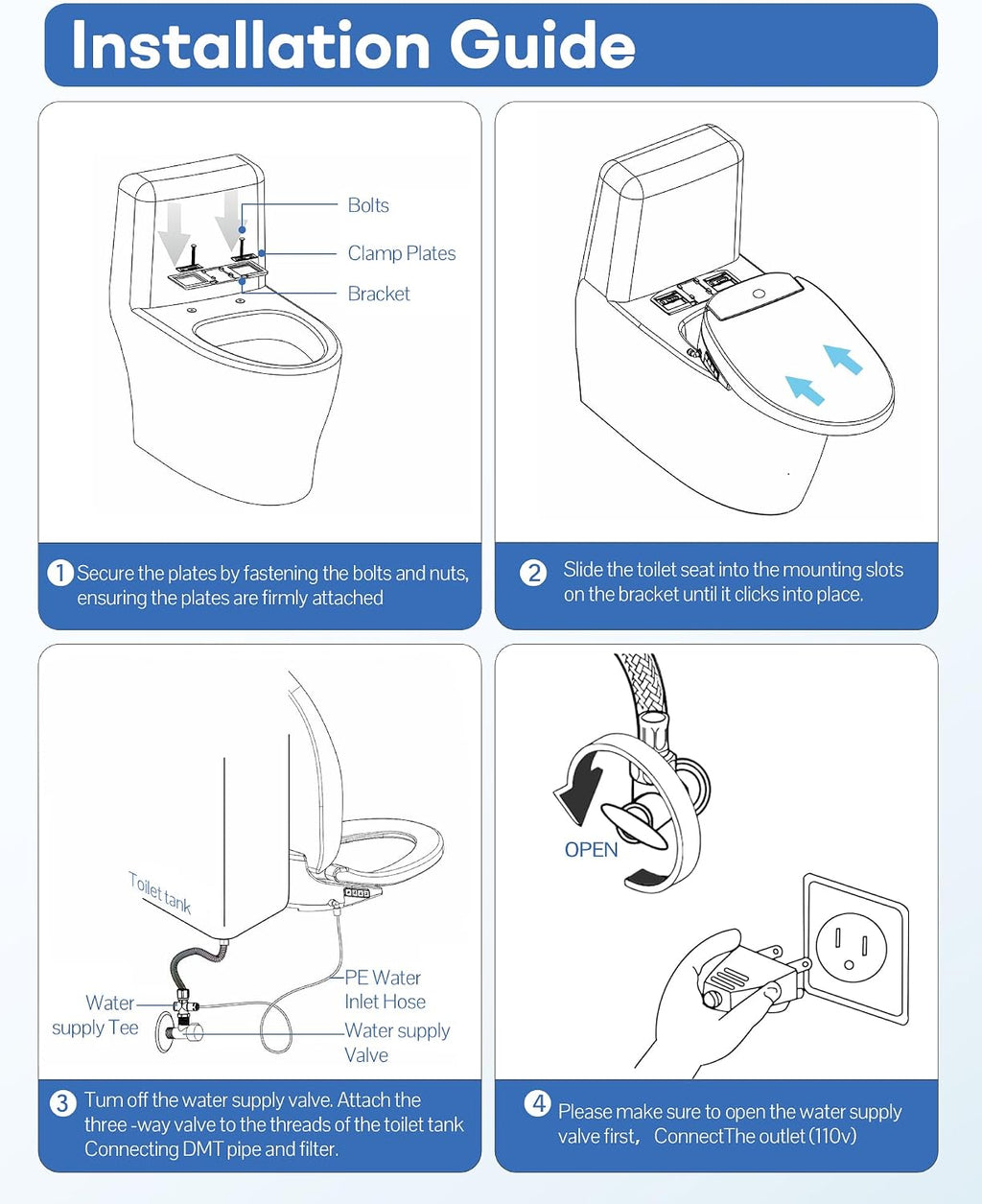 Elongated Smart Bidet Toilet Seat – Heated Seat, Instant Ceramic Water Heating, Warm Air Dryer, Wireless Remote, Self-Cleaning Nozzle, LED Display & Soft Night Light