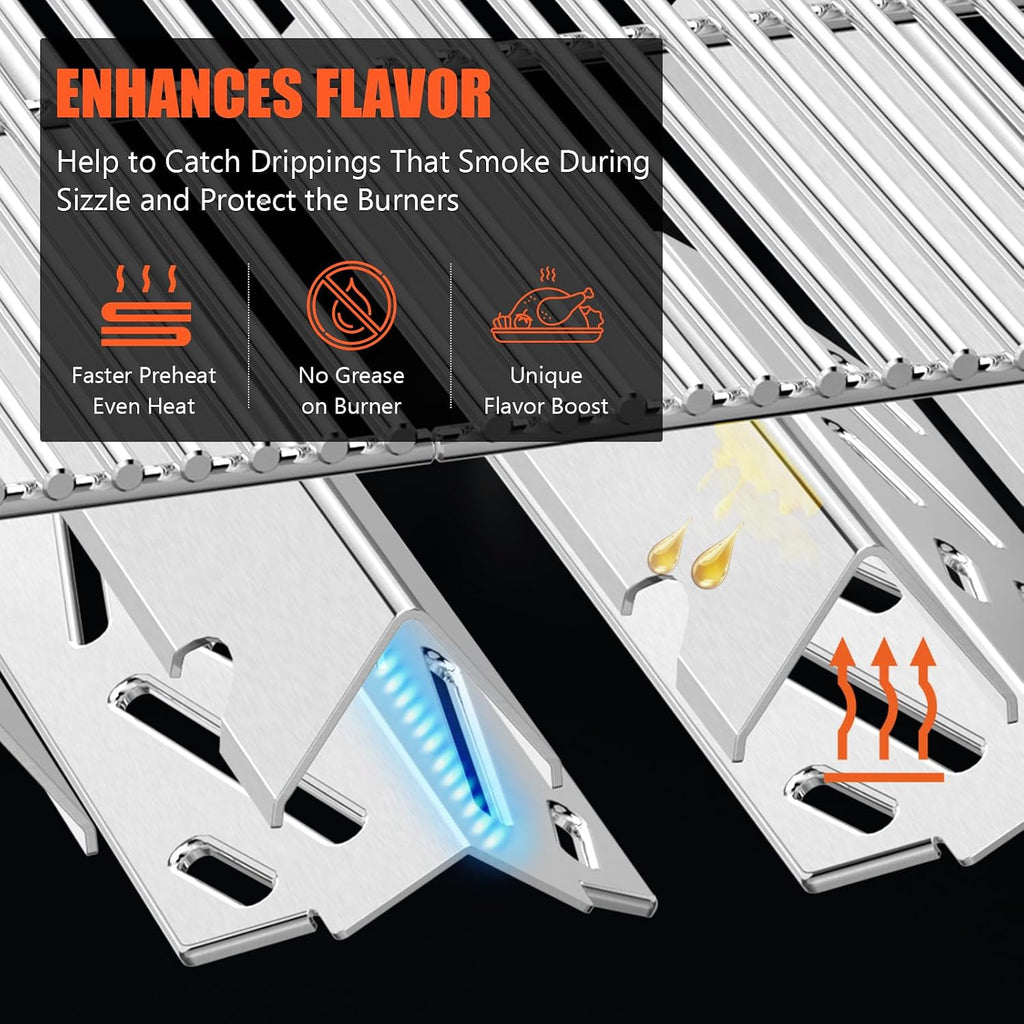 QuliMetal SUS304 18.75' Grill Grates with 66032 Flavorizer Bars & Heat Deflectors for Weber Genesis II 300 /LX 300, GS4 Genesis II E-310 E-315 S-335 Series Gas Grill, 66795 66095 66040 Grill Parts