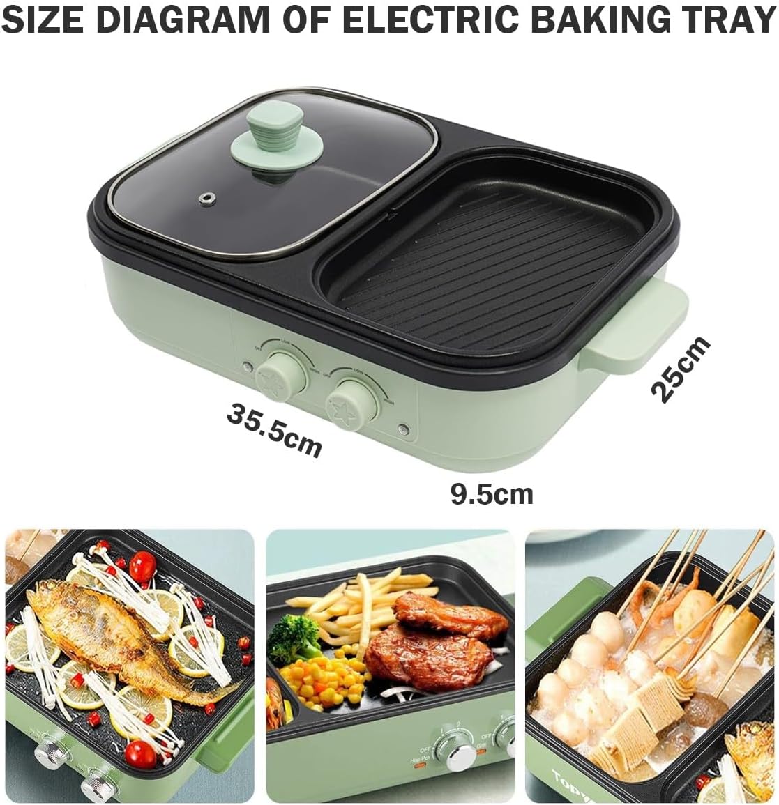 Electric Flat Top Grill, Electric Griddle, Flattop Grills Indoor Safely Washable, Suitable for Frying Grilling Stir Frying(Green,35.5 * 25 * 9.8)