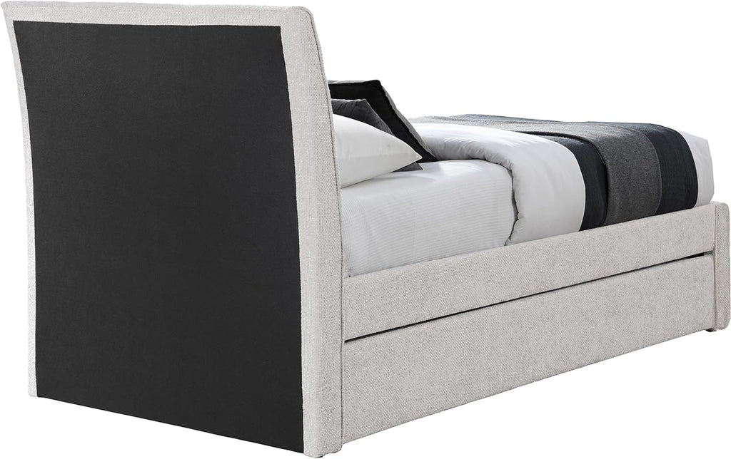 Meridian Furniture B1262Cream-T Myles Collection Modern | Contemporary Twin Trundle Bed with Soft Cream Chenille Cross Hatched Fabric, 41.5' W x 85' D x 44.5' H, Cream, Twin