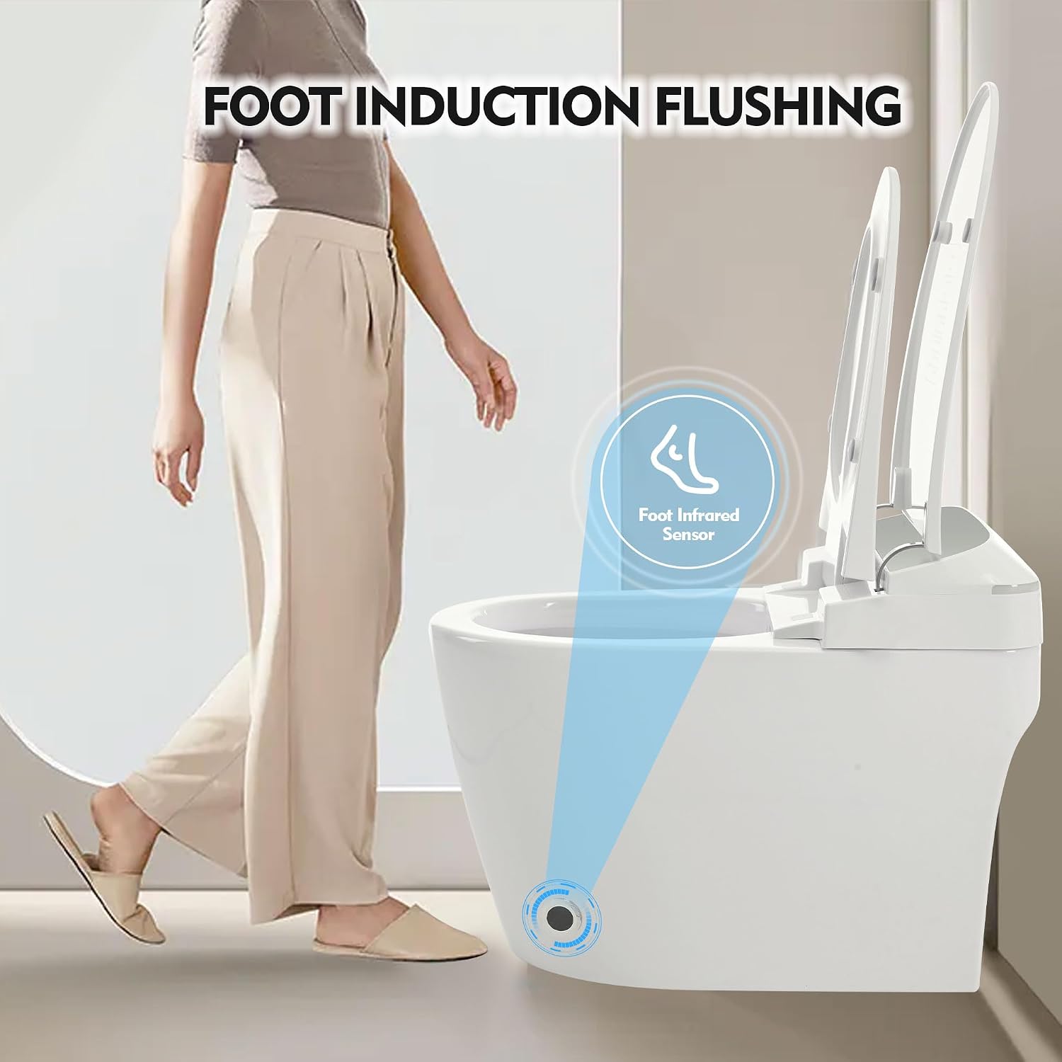 Smart Toilet with Heated Seat, One Piece Compact Toilet w/Foot Sensor Auto Flush, Knob Flush & Power Outage Flushing, Modern Elongated Toilet w/Night Light, Dual Flush Tankless Toilet