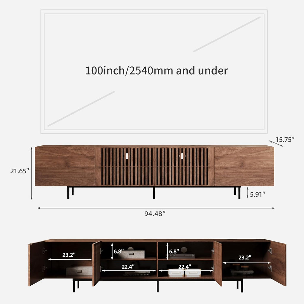 Mid-Century Modern TV Stand & Expandable Coffee Table Set, Walnut Finish, Stylish Storage Combo for Living Room or Bedroom (94.48'TV Stand+Coffee Table)