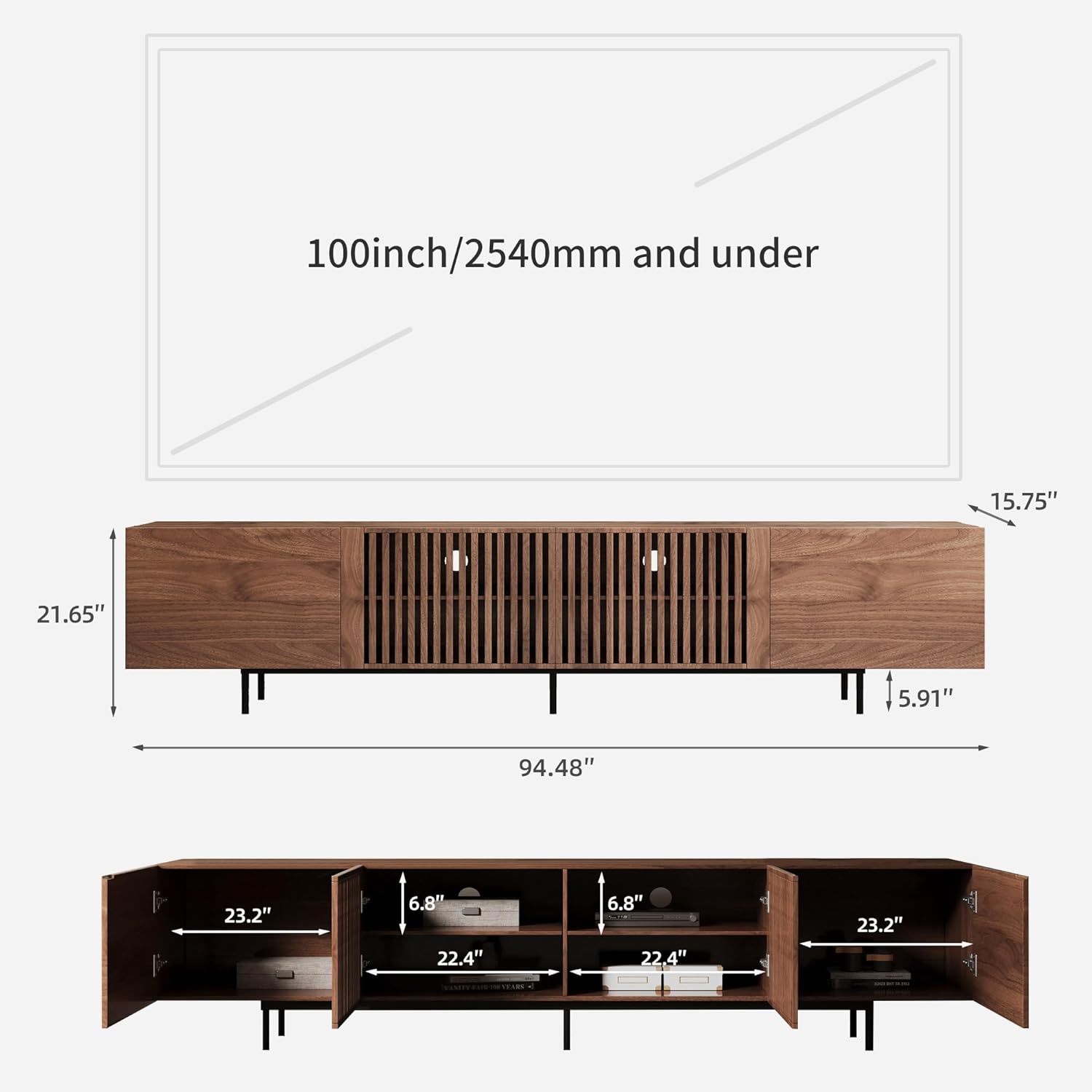 Mid-Century Modern TV Stand & Expandable Coffee Table Set, Walnut Finish, Stylish Storage Combo for Living Room or Bedroom (94.48'TV Stand+Coffee Table)