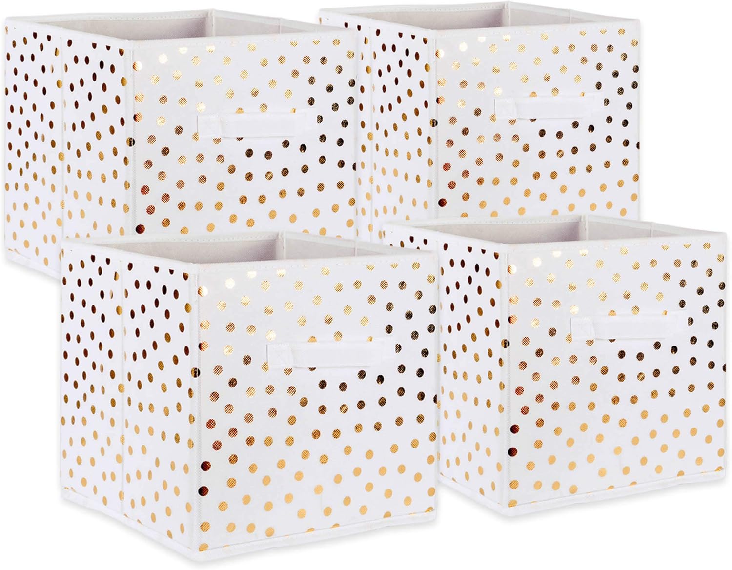 DII Non Woven Polyester Storage Bin, Polka Dot, White & Gold, Small Set of 4 (Pack of 6)