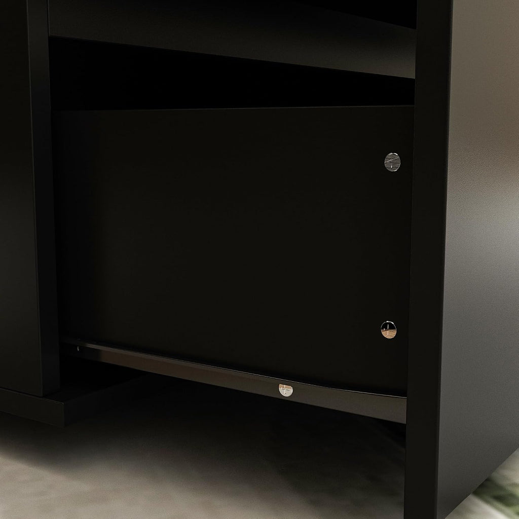 Nightstand with 3 Drawers, Modern Bedroom End Table with No Handle, Wooden Bedside Storage Cabinet, Black 30.3' W x 32.3' H