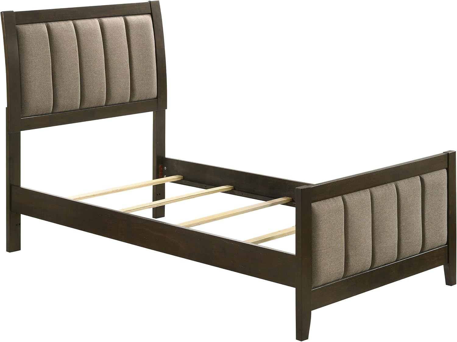 Coaster Home Furnishings Wilkes Transitional 5-Piece Bedroom Set Fabric Upholstered Twin Size Panel Bed Frame 51-inch Headboard Dark Cocoa 224421T-S5