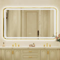 32x55 Inch LED Bathroom Mirror with Gold Frame,Front and Backlit Vanity Mirror,Tempered Glass,Stepless Dimmable Wall Mirrors with Anti-Fog, 3 Colors, Memory, Waterproof, LED Smart Bathroom Mirror