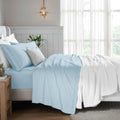 Superior Egyptian Cotton 4 Piece Sheet Set, 650 Thread Count, Modern Design, Sustainable Sheets, Ultra-Soft Basics, Solid, Deep Pocket Fitted Sheet, Flat Sheet, Pillowcases, King, Baby Blue