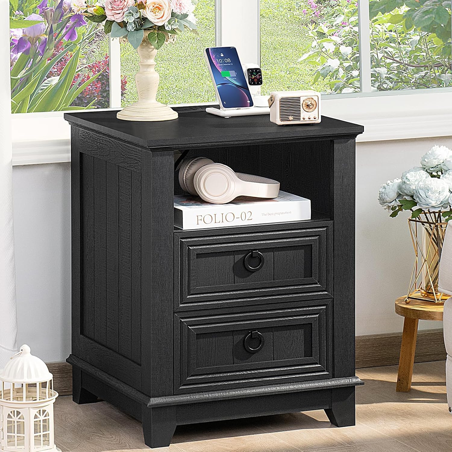 Joaxswe Farmhouse Furniture Set, Nightstands with Charging Station and 6 Drawers Dresser for Bedroom, 54 Inch Wide Wood Dresser and 18' Night Stands for Bedroom, Living Room, Hallway