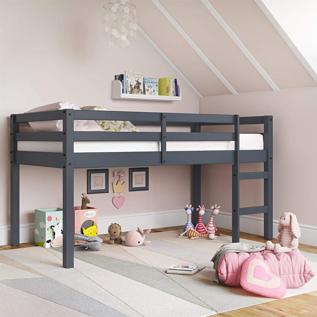 DHP Milton Twin Loft Bed, Space Saving Design, Solid Pine Wood, White Finish