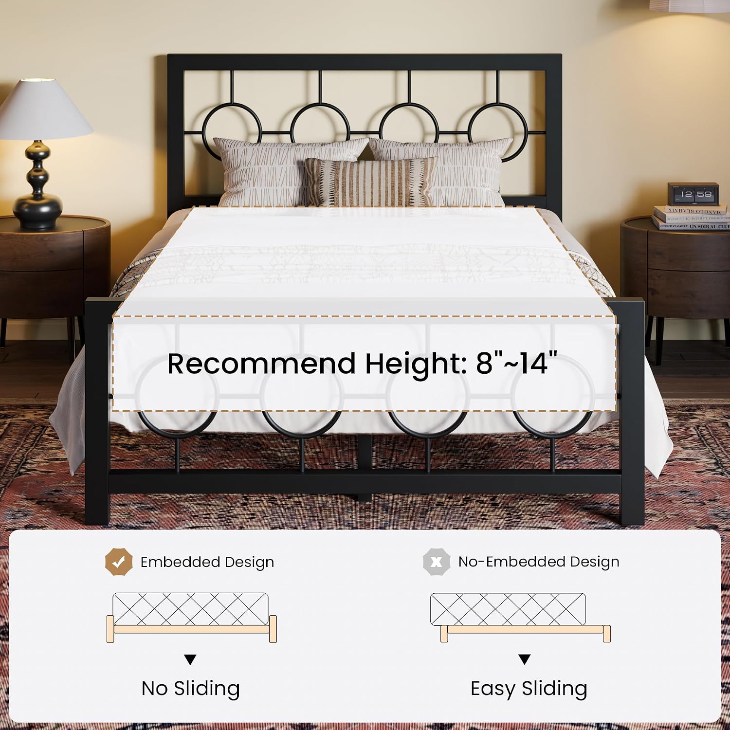 SHA CERLIN Full Size Metal Bed Frame with Vintage Circular Design Headboard and Footboard,No Box Spring Required,Easy Assembly,Noise-Free,Black