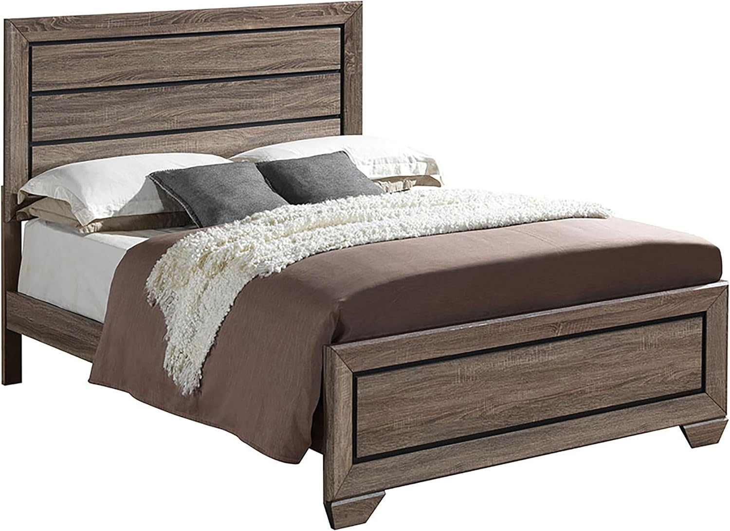 Coaster Home Furnishings Kauffman Transitional 4-Piece Bedroom Set Queen Size Panel Bed Frame 54-inch Headboard Washed Taupe 204191Q-S4