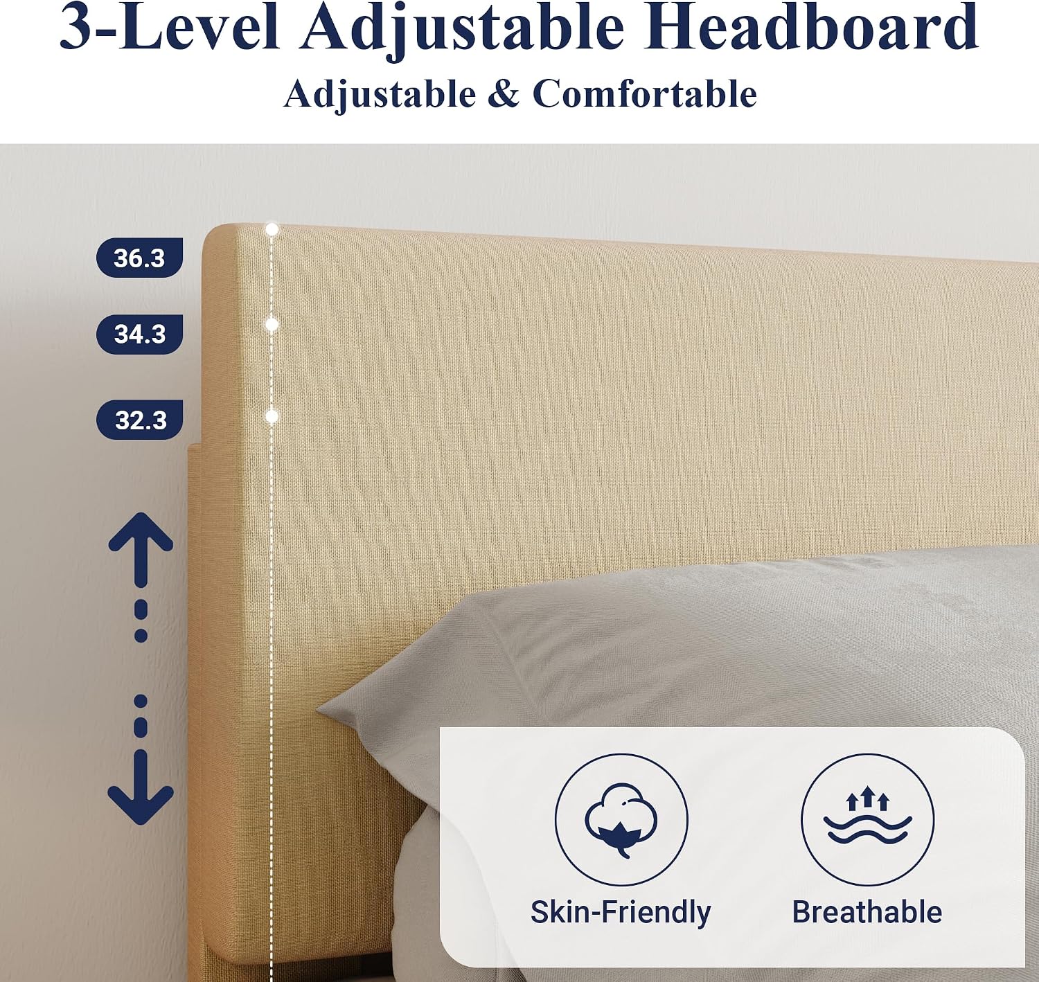 Allewie Full Size Bed Frame with Adjustable Headboard, Upholstered Platform Bed with Wood Slats, Heavy Duty Mattress Foundation, No Box Spring Needed, Noise-Free, Easy Assembly, Beige