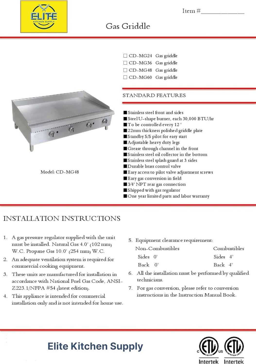 Commercial Gas Griddle ETL Flat Top Grill Stove Propane LP Natural Gas, 60' Heavy Duty HLRG-1500