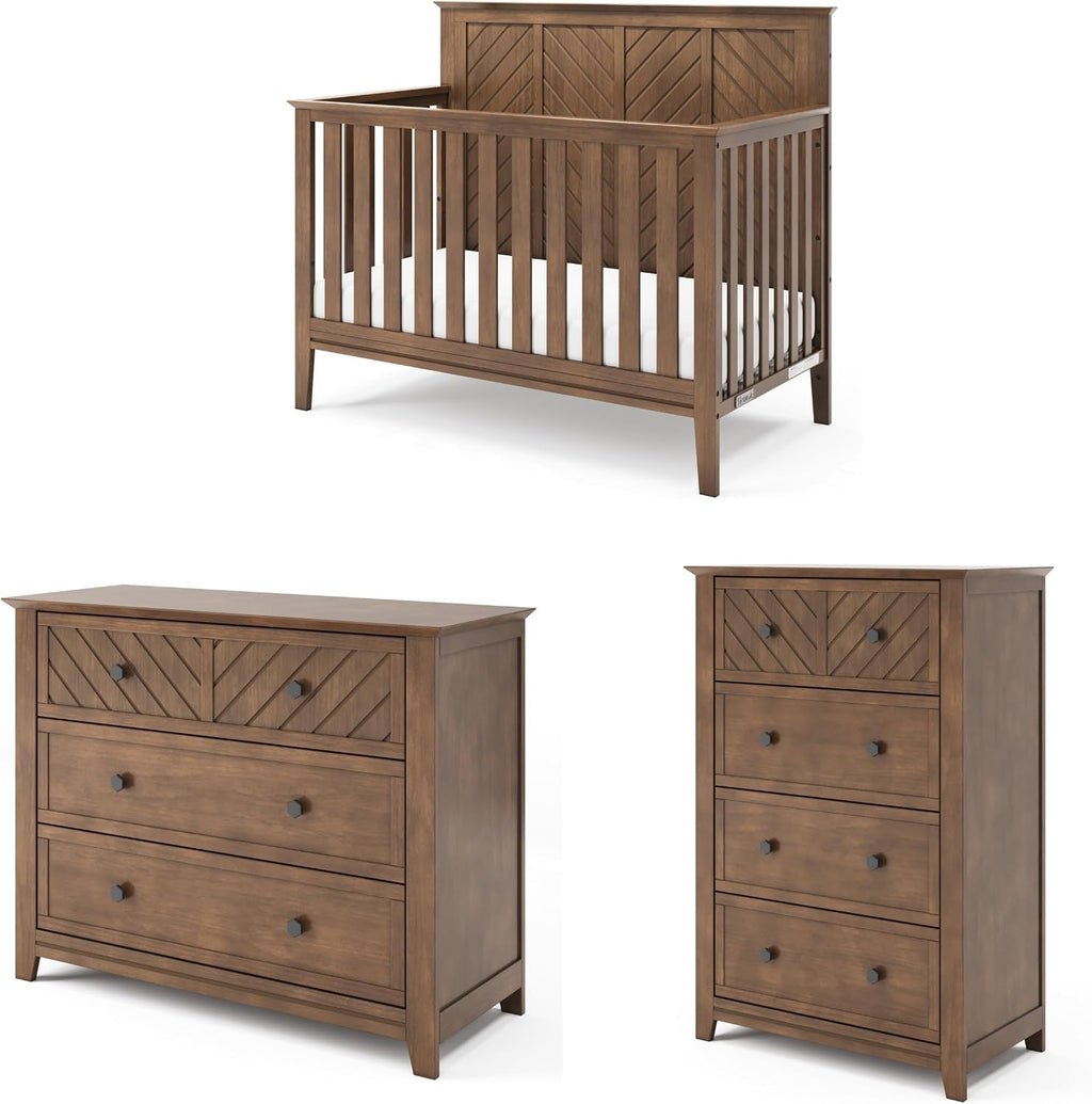 Child Craft Atwood Design 4-in-1 Convertible Baby Crib Nursery Furniture Set, Baby Bed, 3 Drawer Dresser and Chest Drawer, for Babies, Toddlers and Kids Bedroom (3 Piece - Cocoa Bean Brown)