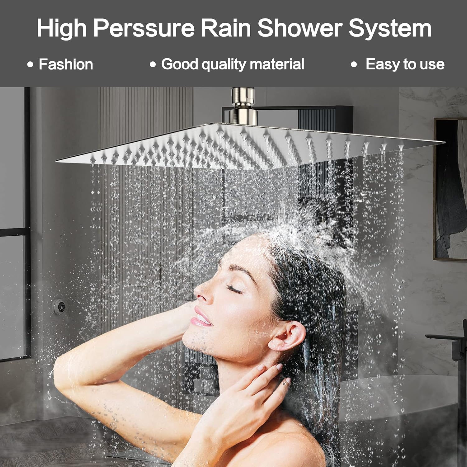 Rain Shower System 12 inch Shower Faucet Set with Tub Spout,Bathroom Wall Mounted Waterfall Shower Head Faucet Sets Complete with Handheld Spray,Rough-in Valve Body and Trim kit,Brushed Nickel