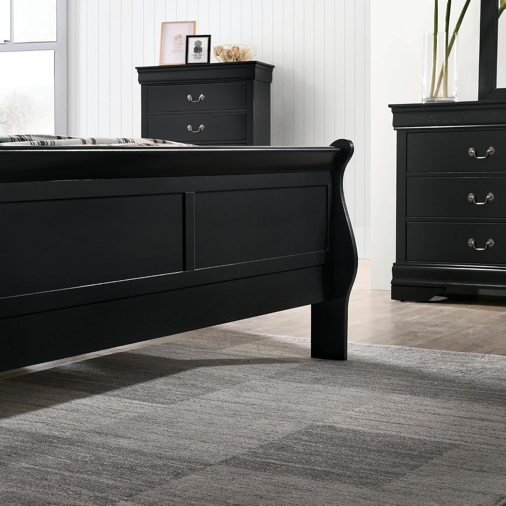 Furniture of America Hypatia Transitional Wood 3-Piece Set, Sleigh Panel Bed and 2-Drawer Nightstand for Bedroom, Twin, Black