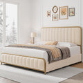 HITHOS Upholstered Full Size Bed Frame with 4 Storage Drawers and Headboard, Heavy Duty Metal Mattress Foundation with Wooden Slats, Easy Assembly, No Box Spring Needed (Golden/Off White, Full)