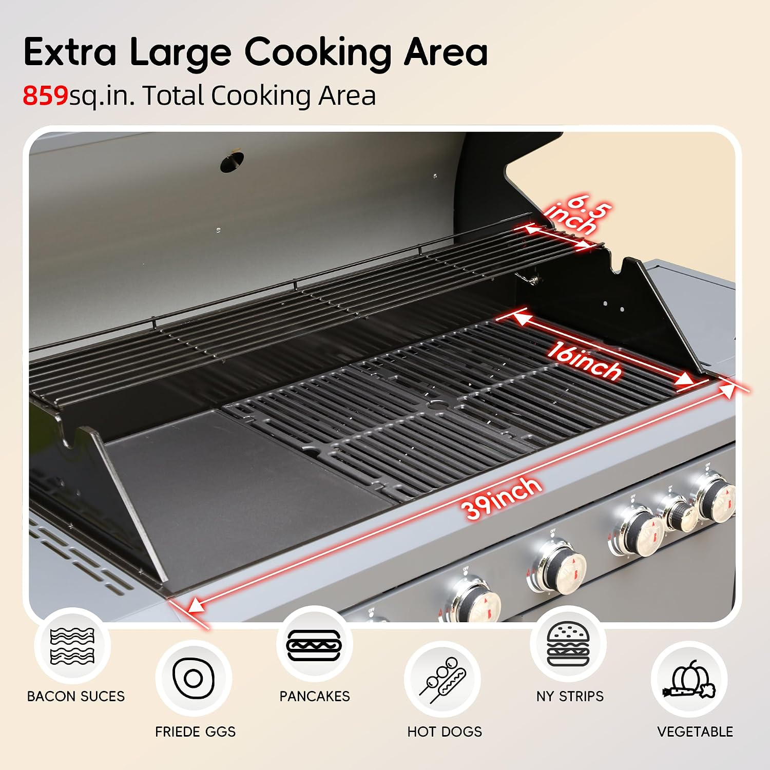 Flintex 6-Burner Propane Gas Kitchen Grill Island with Side Burner,72,000 BTU Stainless Steel BBQ Outdoor Griddle Grill Combo with LPG/NG Convertible and Storage Cabinets & Fold-out Table, Gray