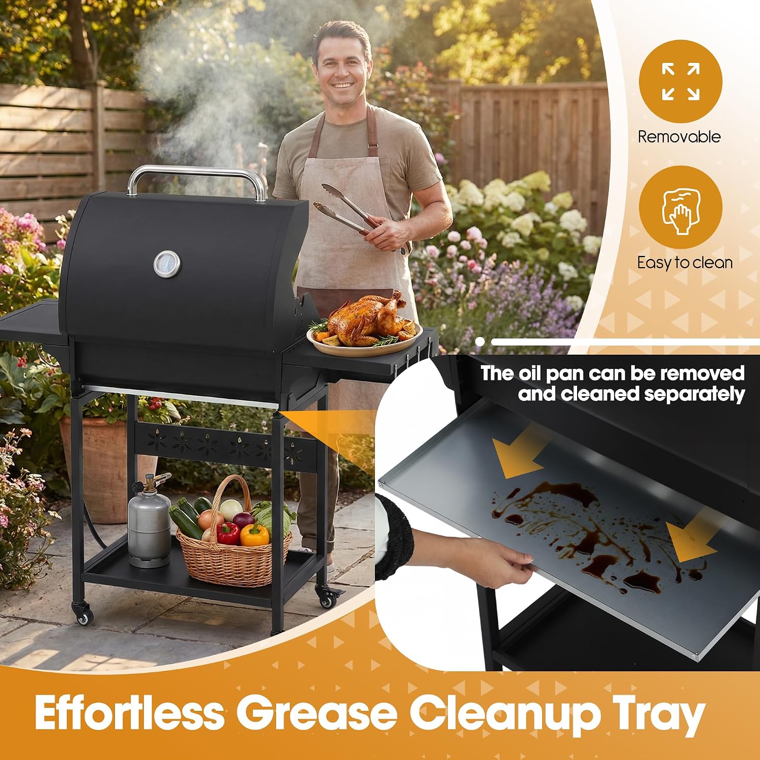 4-Burner Propane Gas Grill with Side Burner, 50,000 BTU Output Portable Outdoor BBQ Grill with Wheels, Stainless Steel Grates, Side Table and Spice Rack for Backyard, Patio, Camping