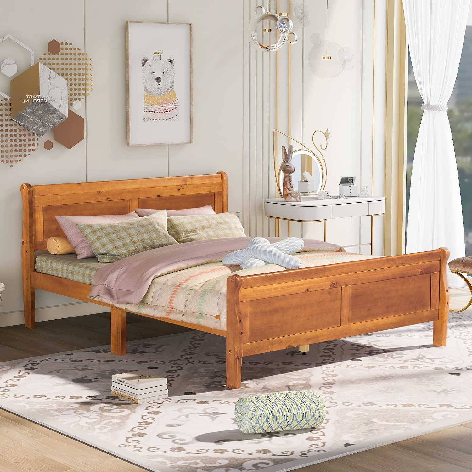 Harper & Bright Designs Queen Bed Frame with Headboard, Wood Platform Bed Frame Queen Size Sleige Bed with Slats Set and Extra Supporting Legs,No Box-Spring Needed