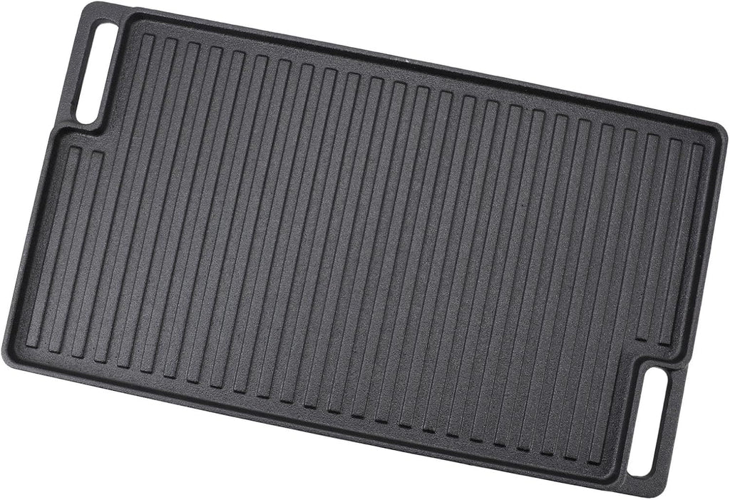Aramox Reversible Grill Griddle, Pre Seasoned Cast Iron Flat Top Griddle with Non Stick Surface, Double Sided Textured Design for Stovetop Oven Grill Campfire Cooking