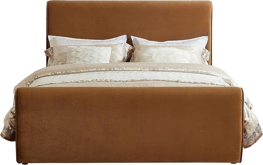 Meridian Furniture SloanSaddle-Q Sloan Collection Modern | Contemporary Velvet Upholstered Queen Bed with Rich Soft Saddle Velvet, Curved Headboard/Footboard, 66' W x 96' D x 45' H, Saddle, Queen