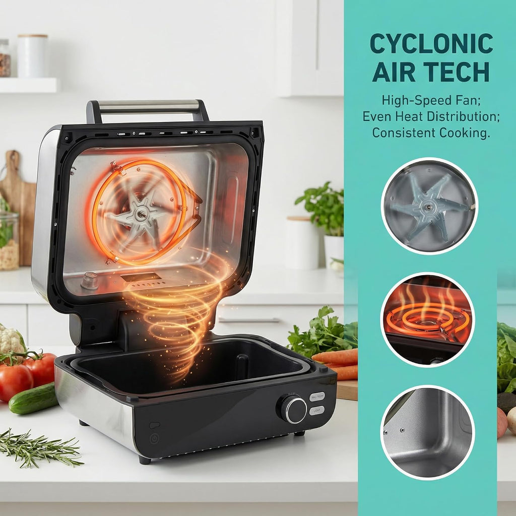 Large 8-in-1 Electric BBQ Grill & Air Fryer Combo with Griddle, 450℉, Safe Non-Stick Coating, for Indoor & Outdoor Use, Bake, Broil, Dehydrate, Safe & Easy Clean, 16.53lb, Black