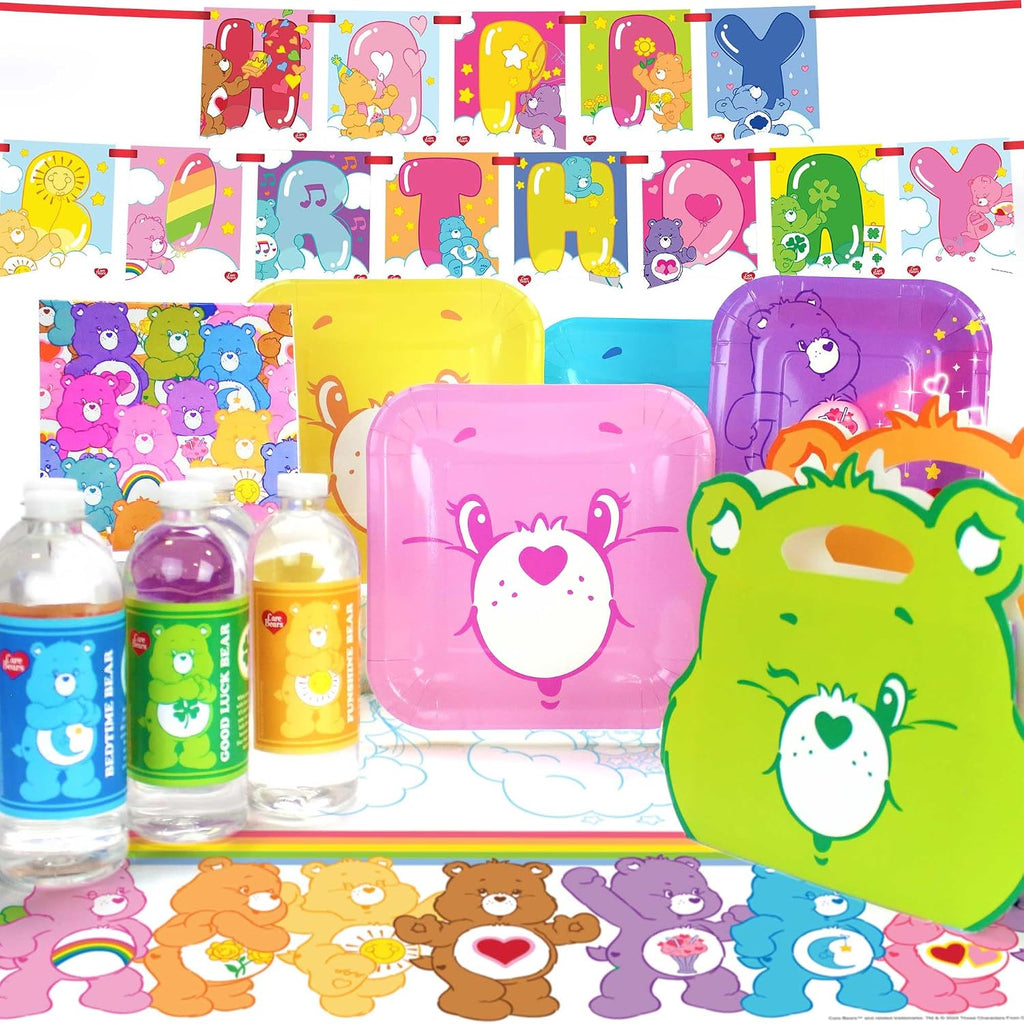 Care Bears Deluxe Party Pack (for 24 Guests)- Plates, Napkins, Bottle Labels, Favorboxes, and more. Great for Nostalgic Birthdays, Baby Shower, Gender Reveal Party, and 1st Birthdays.