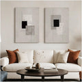 Bzstyleart Large Abstract Wall Art for Living Room, Set of 2 Modern Wall Art Minimalist Painting Neutral Artwork for Hallway Office Bedroom, Large Boho Abstract Artwork Lines & Blocks, 24 x 36 Inch