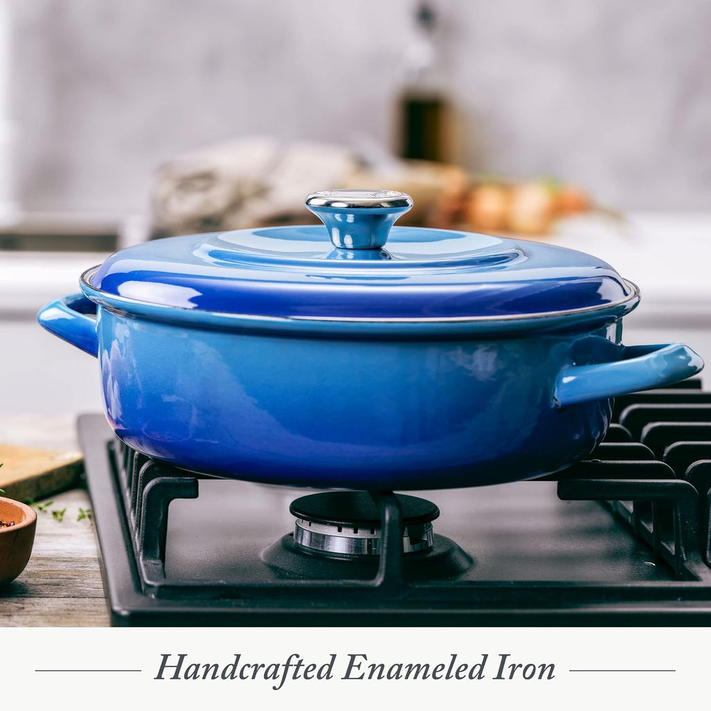 Merten & Storck German Enameled Iron, Round 4QT Casserole Braiser with Lid, Azure Blue