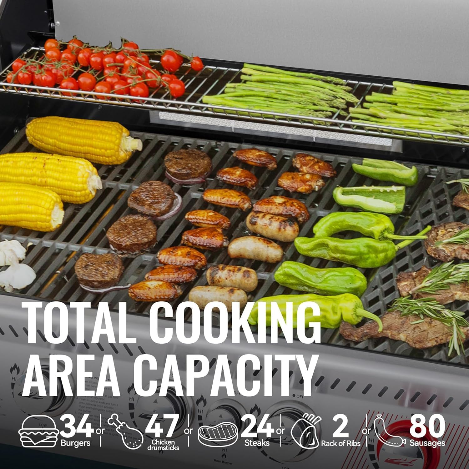 Gas and Charcoal Grill Combo, 3 Burner Gas Grill with Side Burner & Enameled Cast Iron Cooking Grids, 37230 Btu Stainless Steel Burner Barbecue Grills for Patio, Camping, 504 SQIN Cook Area