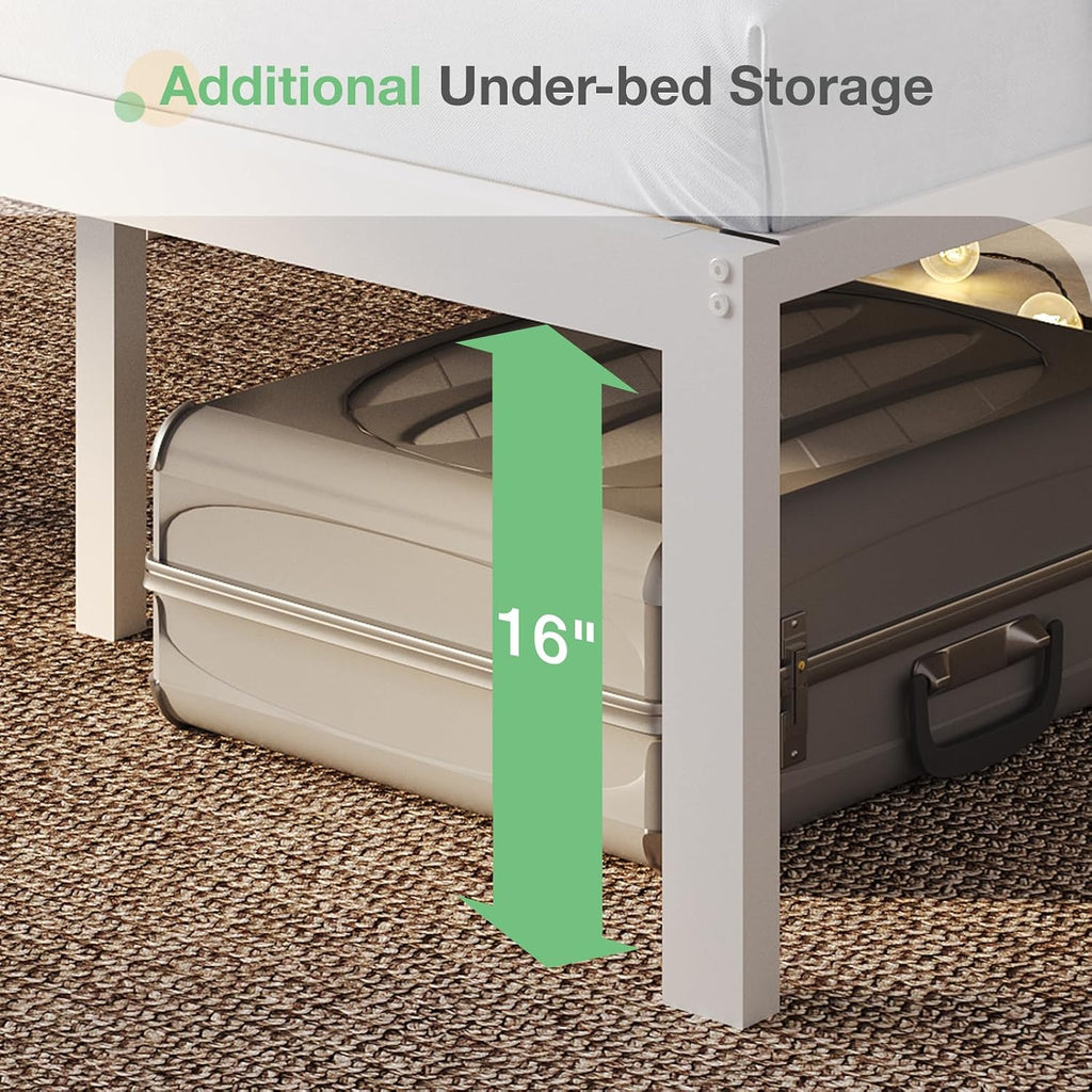 Novilla 18 Inch King Size Bed Frame with Headboard, White Metal Platform Bed Frame, King Bed Frame No Box Spring Needed, Easy Assembly