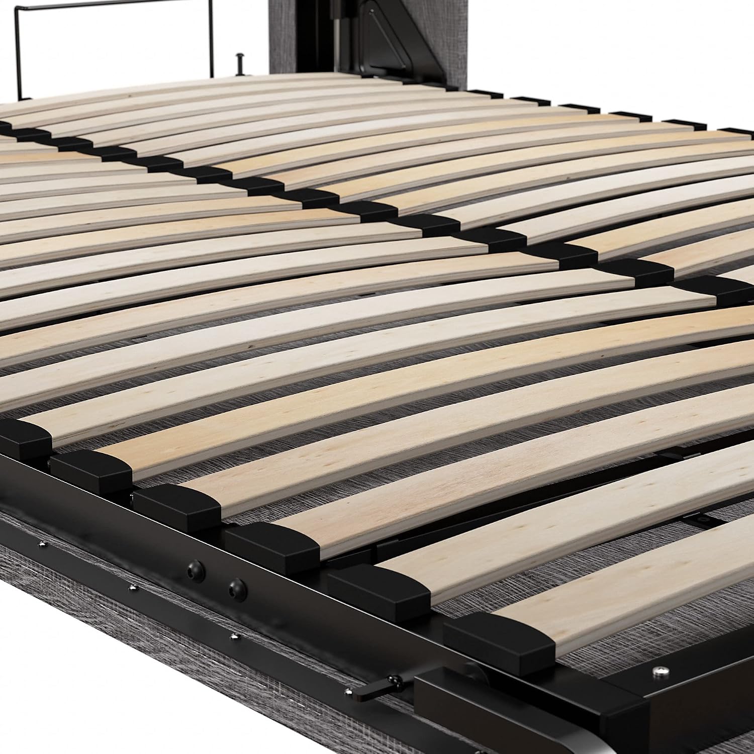 Bestar Pur Queen Murphy Bed and 2 Shelving Units with Drawers, 115-inch Space-Saving Sleeping Arrangement in Bark Grey