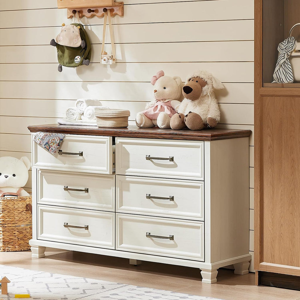 SAVOR LIFE Farmhouse Dresser and Nightstand Sets of 3 Piece, 6 Drawer Dresser and 2 Drawer Nightstand Set, Rustic Wood Bedroom Furniture Set for Home,Hallway,White
