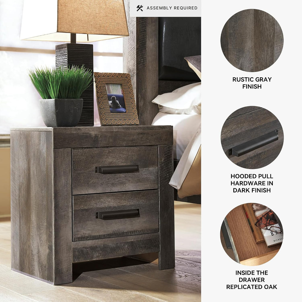 Signature Design by Ashley Wynnlow Rustic 2 Drawer Two Drawer Nightstand, 24.41' Tall, Weathered Gray