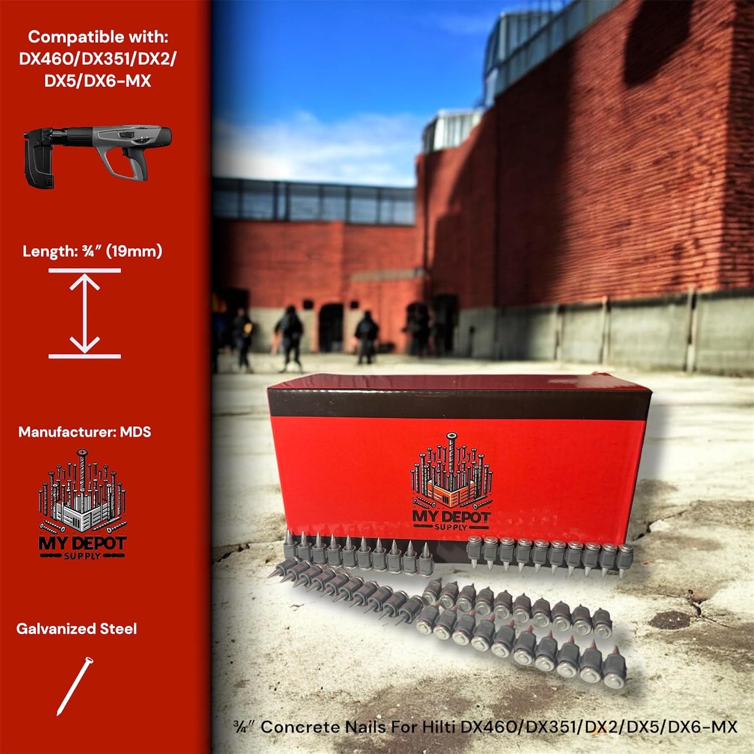 ¾″ Concrete Nails Compatible With Hilti DX460/DX351/DX2/DX5/DX6-MX-500x Count Flat Head Nails with 20µm Galvanized Zinc Coating-Heavy-Duty Construction Fasteners for Commercial & Residential Projects