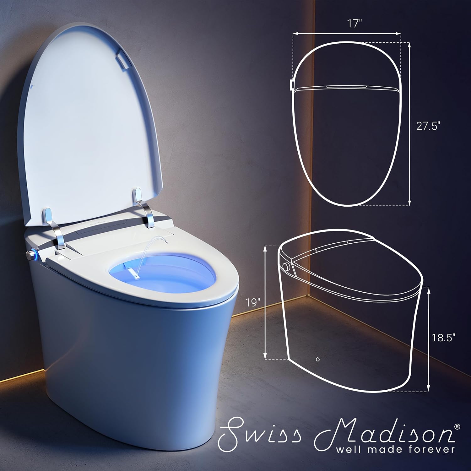 Swiss Madison Avancer SM-ST060 Smart Toilet One Piece Tankless Toilet with Bidet Built in, Touchless Vortex™ Dual-Flush 1.1/1.6 gpf