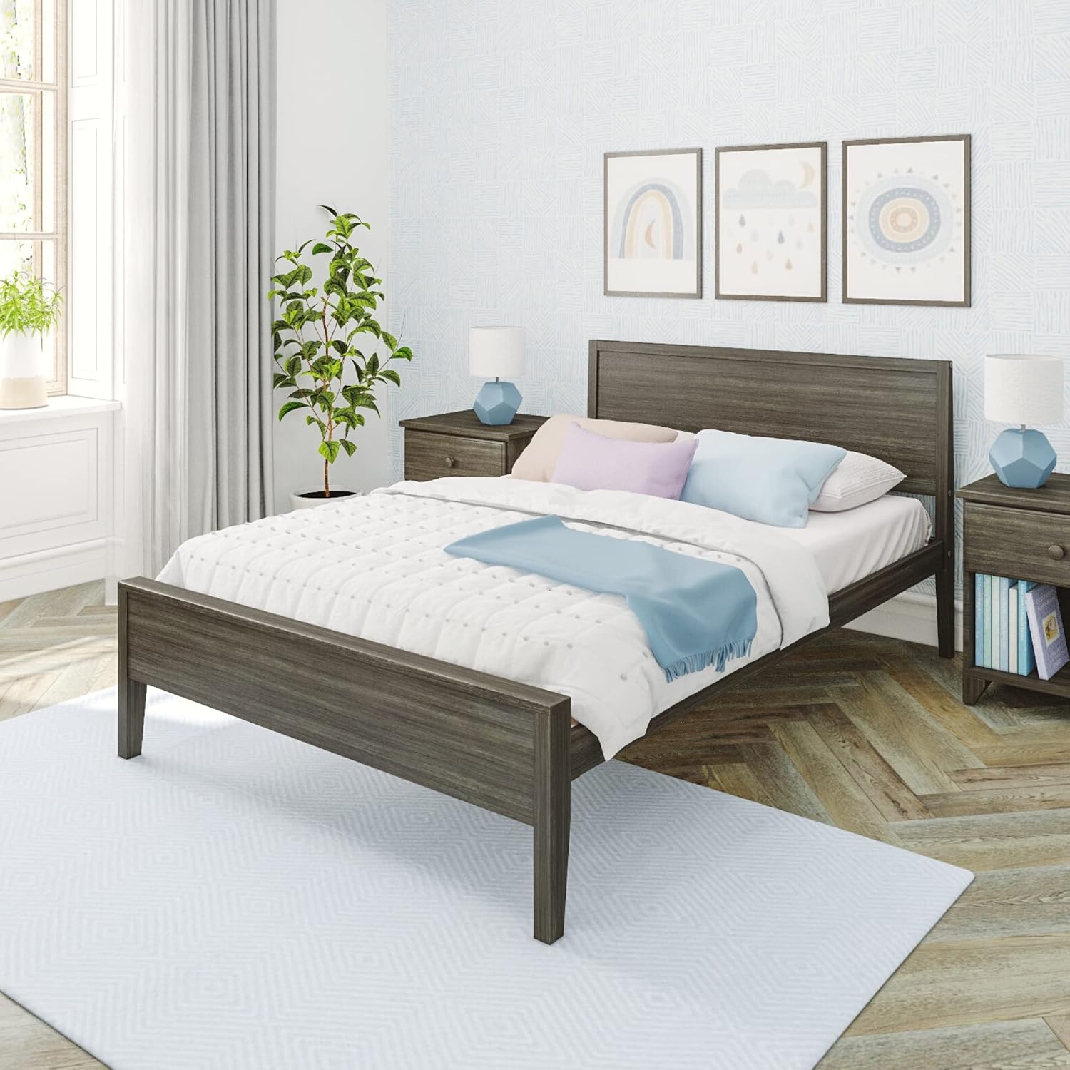 Max & Lily Full Bed, Solid Wood Full Bed Frame with Panel Headboard, Kids Full Bed with Wood Slat Support, No Box Spring Needed, Clay
